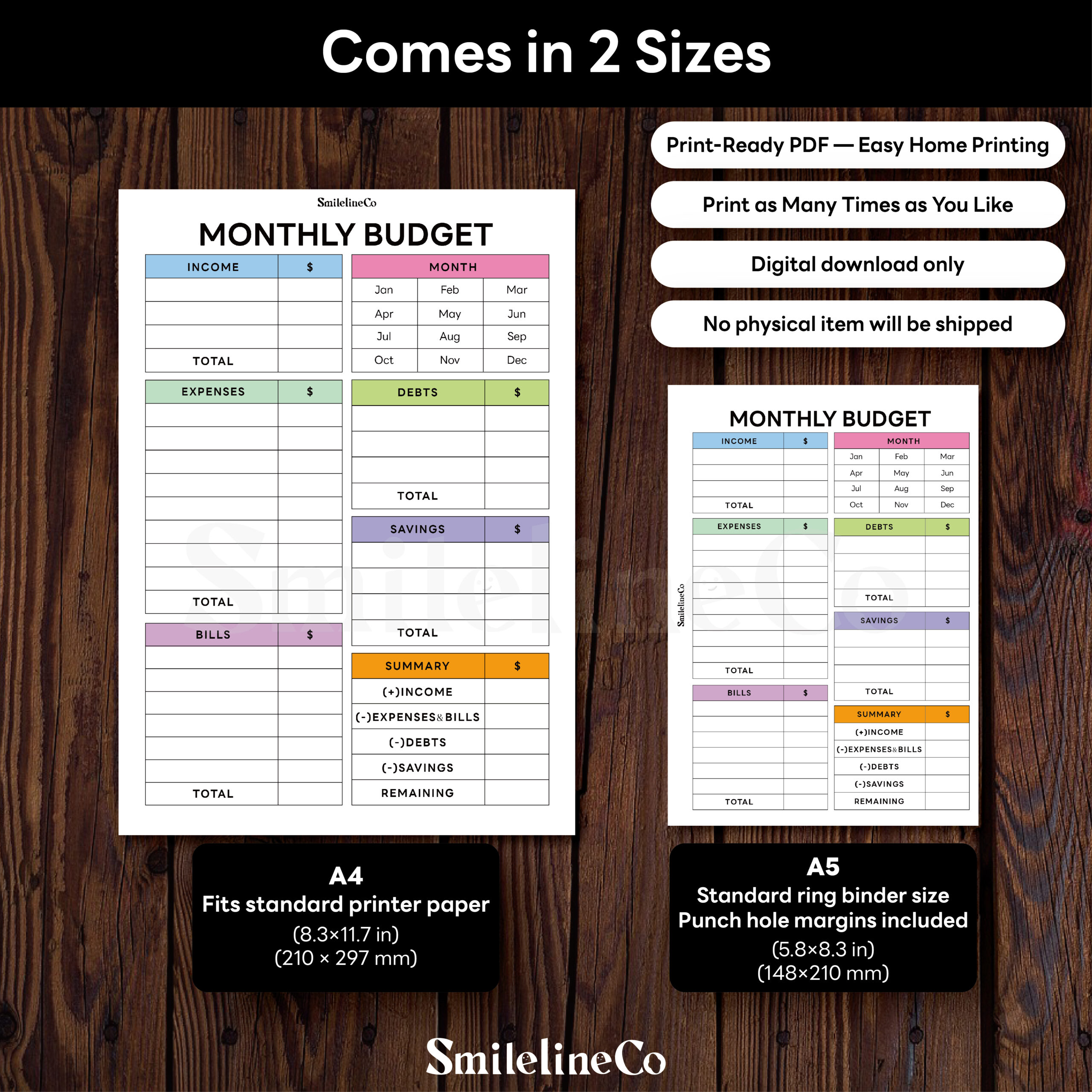 Monthly Budget Planner Printable | Color Block A5 & A4 PDF - Image 3