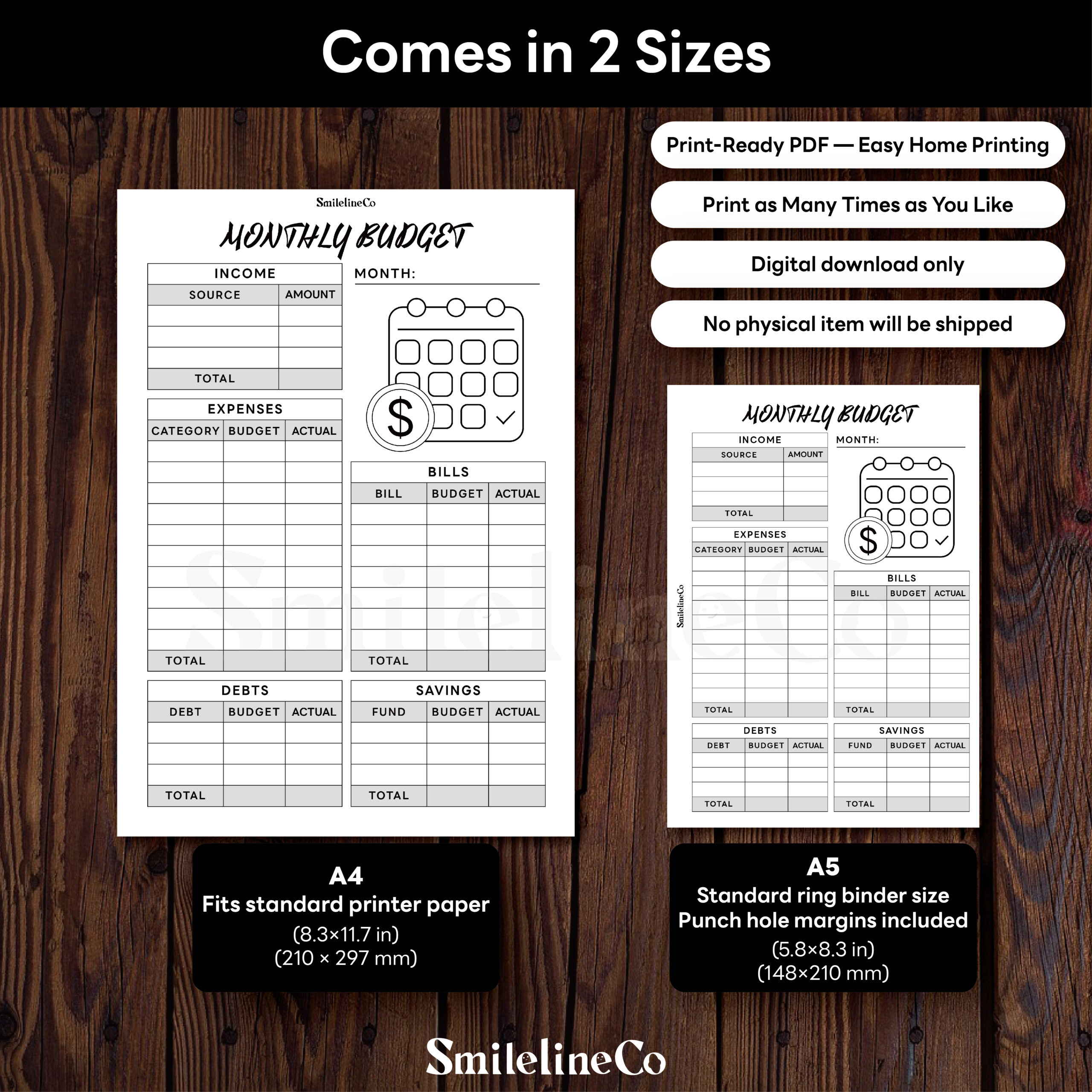 Monthly Budget Planner Printable | Calendar Icon A5 & A4 - Image 3
