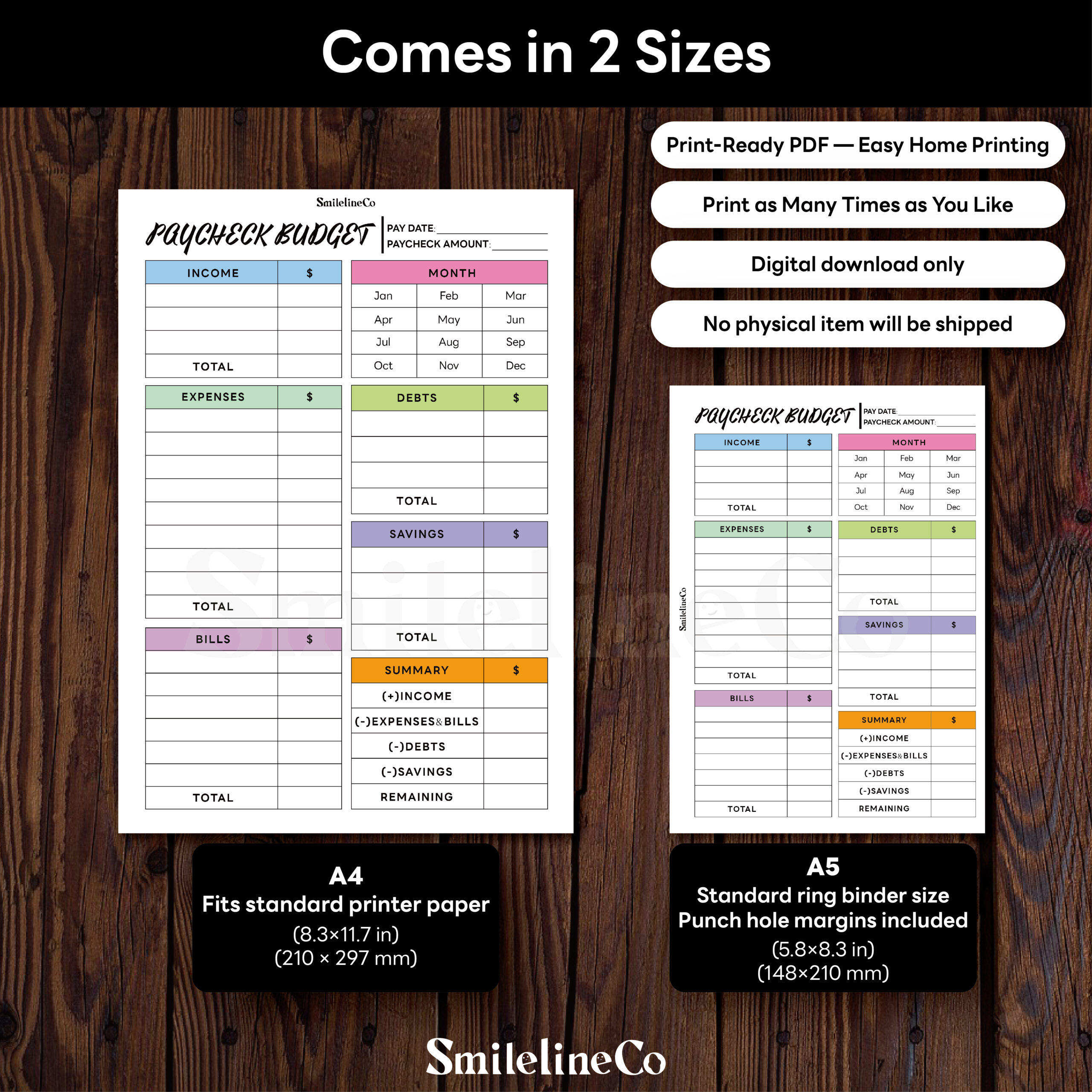 Paycheck Budget Planner Printable | Monthly Grid A5 & A4 - Image 3