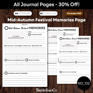 Mid-Autumn Festival Memories Page printable keepsake with photo spot, A5 ring-binder page