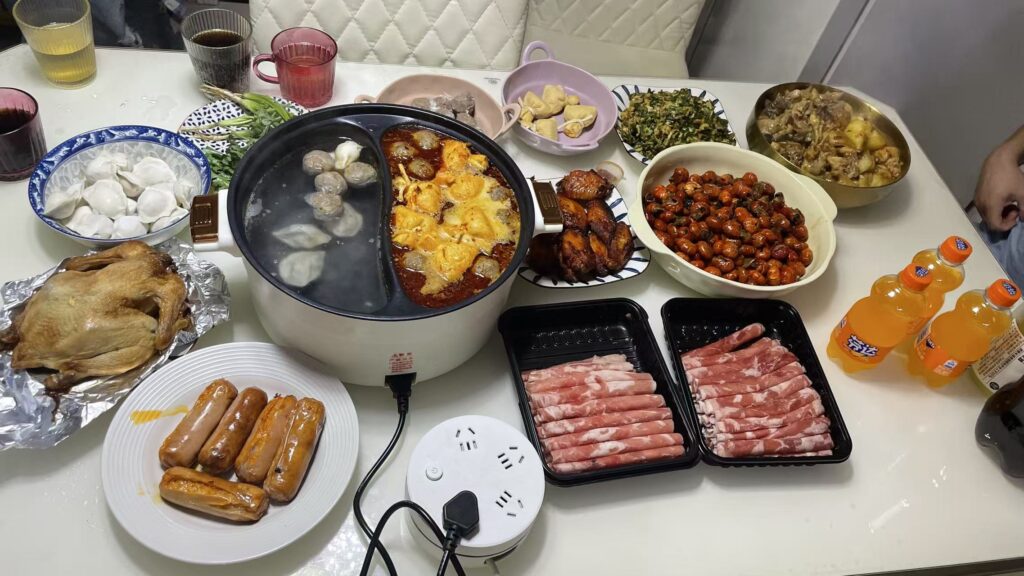 hot pot dinner my brother cooked during his weight loss journey