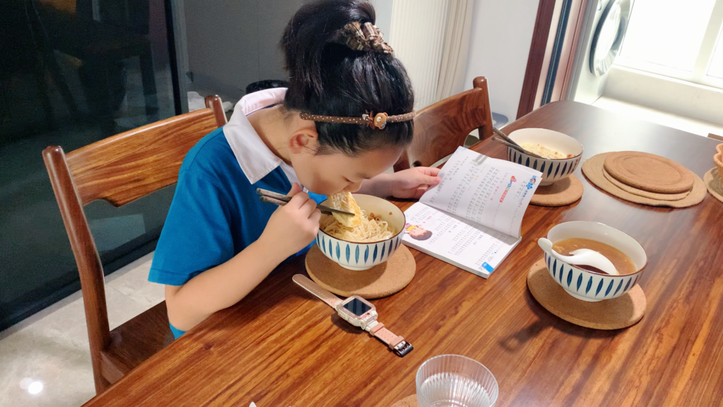 School-day breakfast table on the morning of a lunar birthday in China
