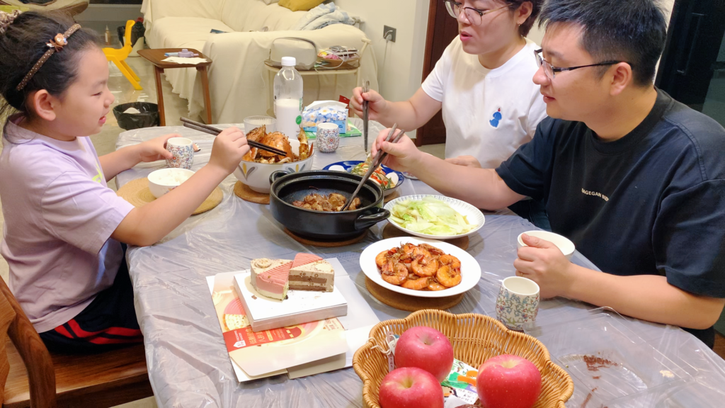 Family birthday dinner in China with three of us at one table 1